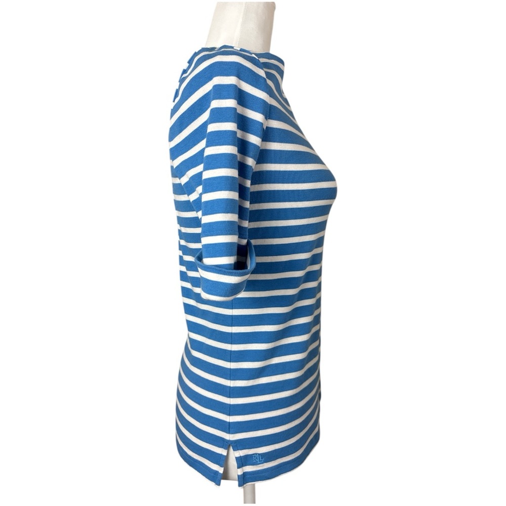 Lauren Ralph Lauren blue and white Striped Stretch Cotton Boatneck Top M - Picture 5 of 15